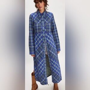 NWT Free People 6 We the Free Ruth Long Shirt in Cobalt Combo Blue New $198